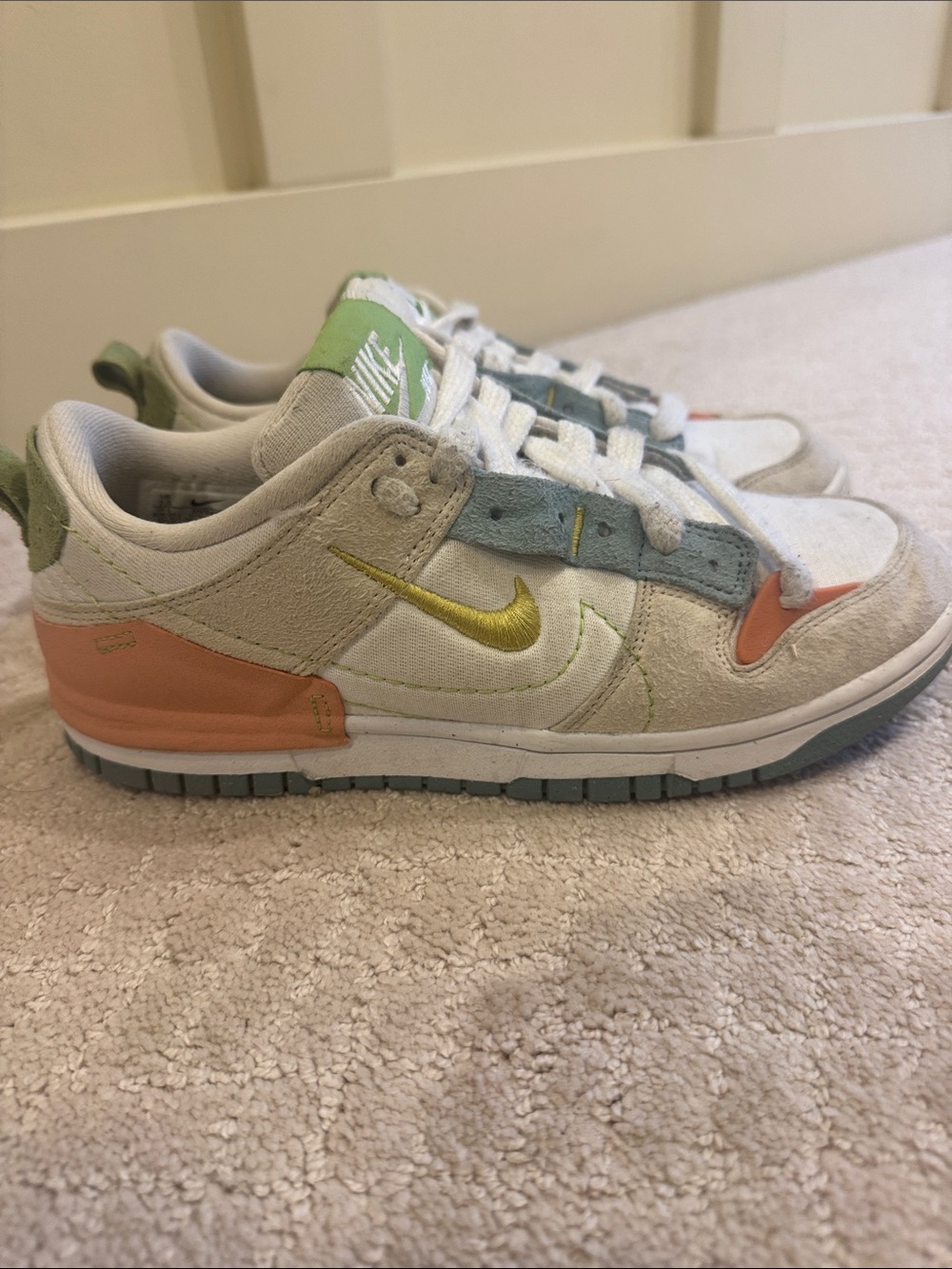 Nike Low-Top Sneakers in White with Green, Blue, and Orange Accents - Picture 3 of 5